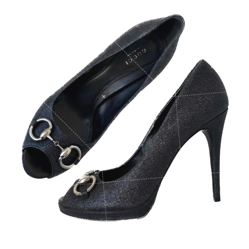 Gucci Shimmer Stardust Horsebit Peep Toe Pumps IT 38